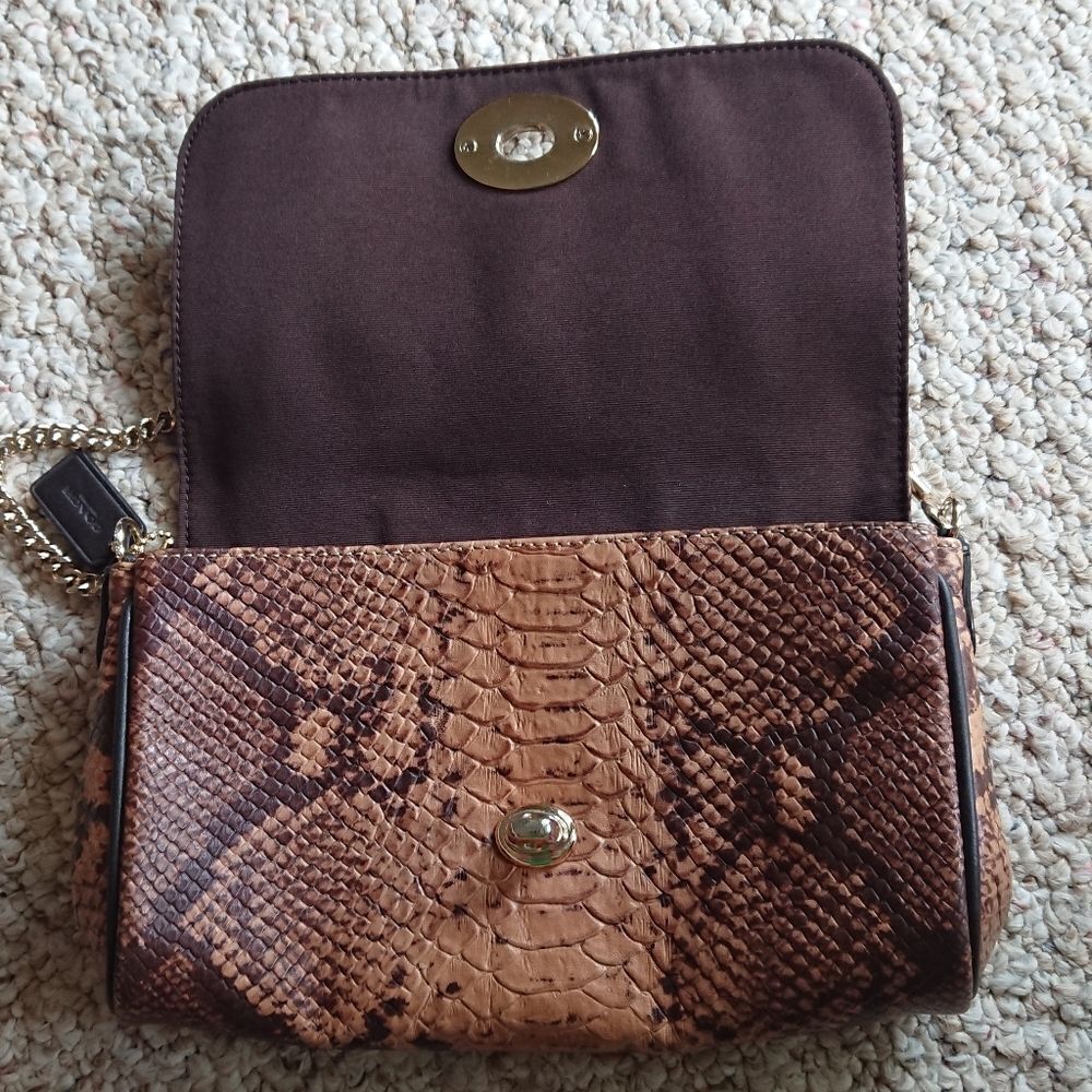 Coach Brown/Beige Python Embossed Leather Mini Ruby Bag - Picture 6 of 12